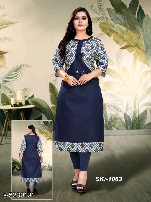 Women's Ethnic Motif Printed Cotton Kurti with jacket