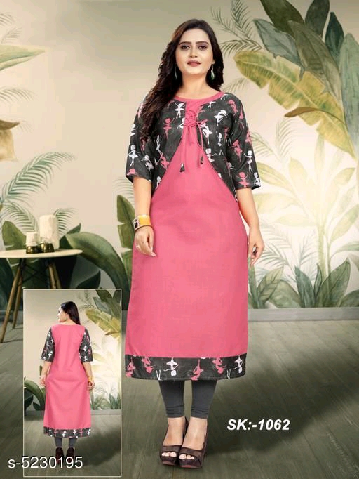 Women's Quirky Printed Cotton Kurti with jacket