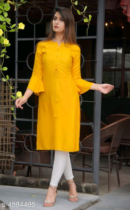 Women's Solid Rayon Yellow Kurti