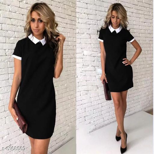 Women's Solid Black Cotton Dress