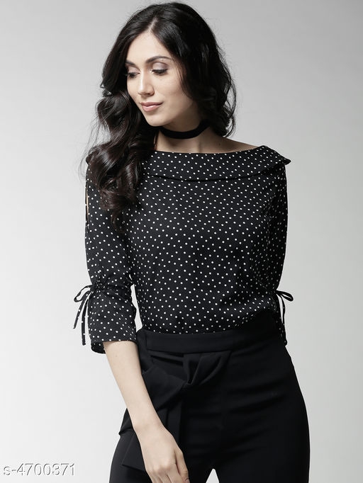 Women's Printed Black Polyester Top