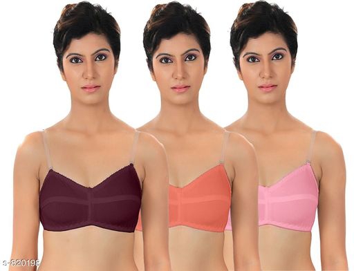 Fancy Hosiery Non Padded Bras (Pack Of 3) 