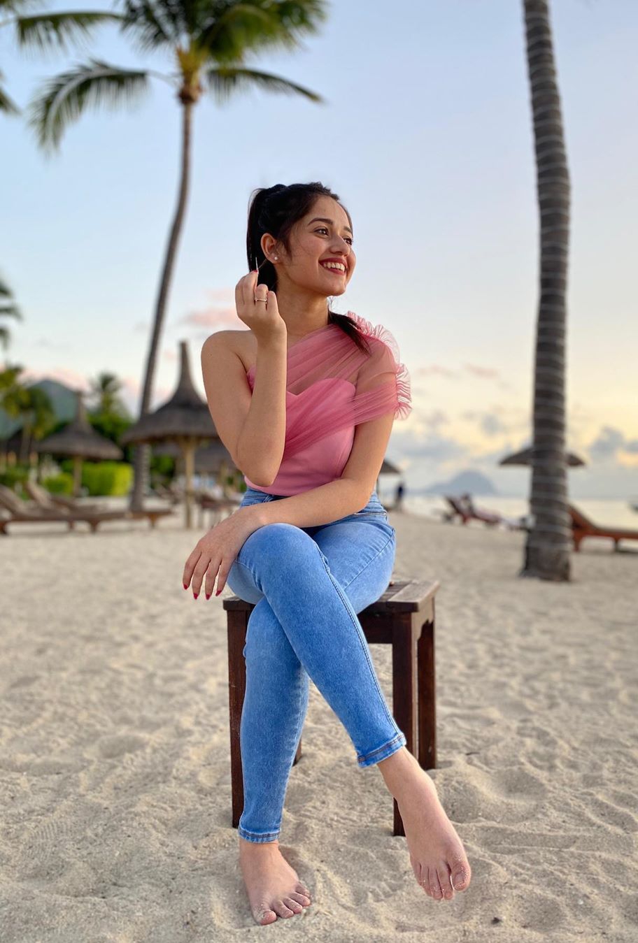 Jannat Zubair Solid Pink Crepe Top