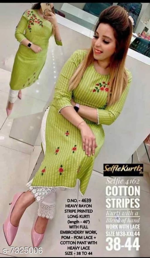 Hand Work Kurti With Lace Pant Kurta 