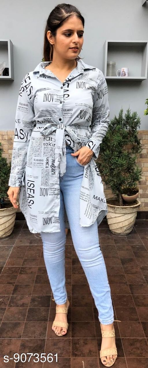 Trendy Paper Print Front Open Collared Dress For Women 