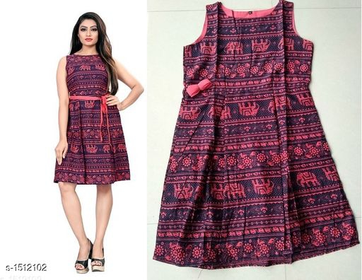 Printed Dark Multicolour Knee length Crepe Dress 