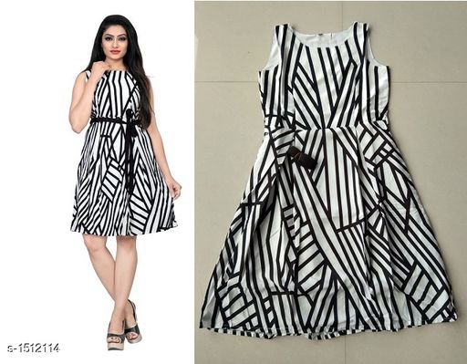 Printed Multicolor Knee length Crepe Dress 