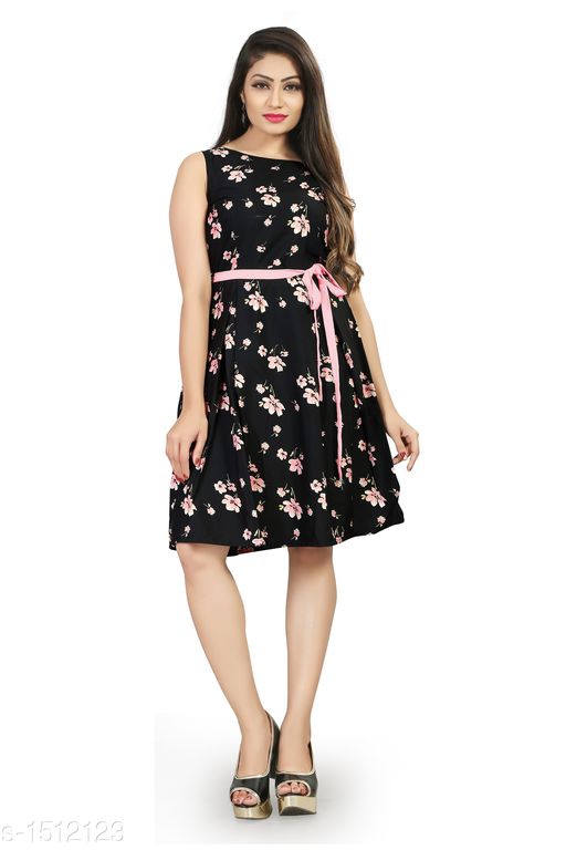 Printed Multicolor Knee length Crepe Dress 