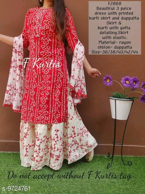 RAYON KURTA SKIRT WITH DUPATTA SET Kurta 