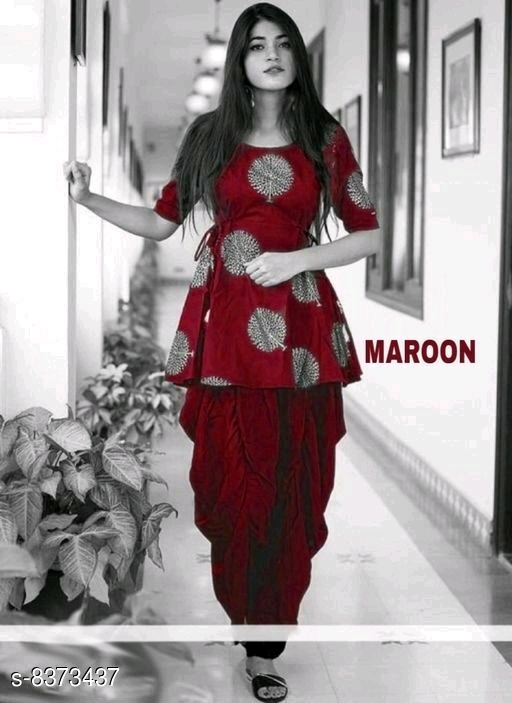 Women's Printed Rayon Kurta set with Dhoti Pants Kurta 