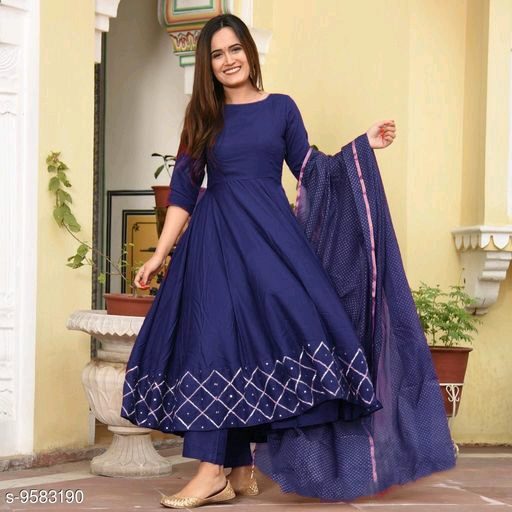 Anni Collections Blue Color Rayon Kurti Dupatta Set 