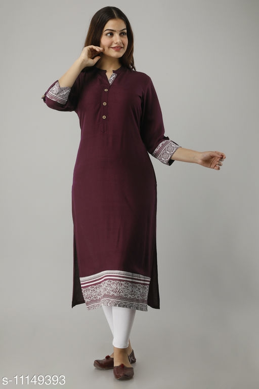 FashneAttire Women Solid Maroon Rayon Long Kurta