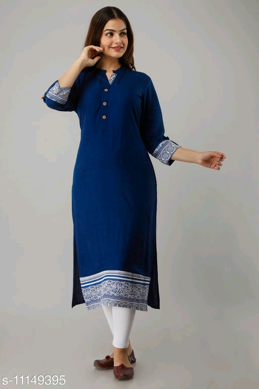 FashneAttire Women Solid Blue Rayon Long Kurta 