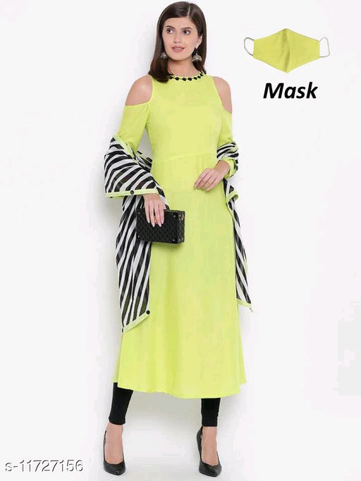 Stylum Women's Embroidered Rayon Kurta Dupstta Set with Mask 