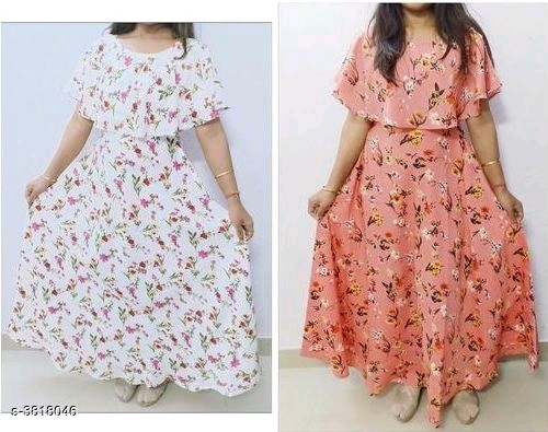 Printed Maxi Crepe Dress 