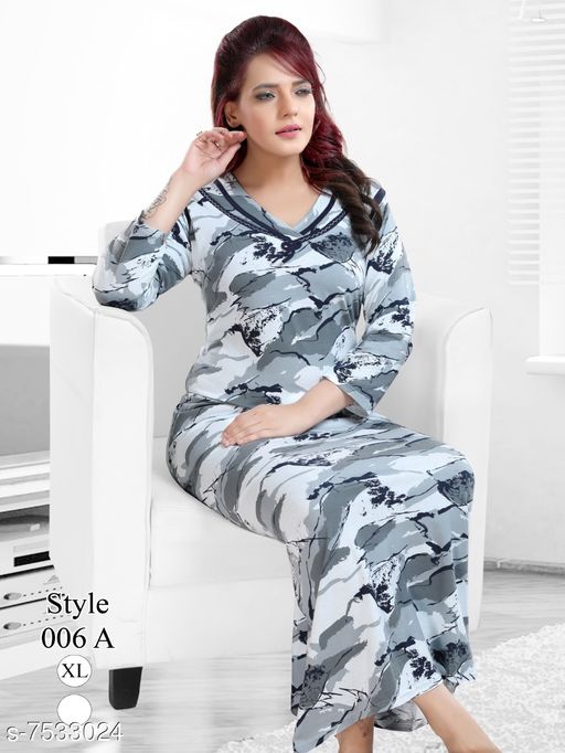 A4U Women Fashionable Premium Long Sleeve Night Dress 