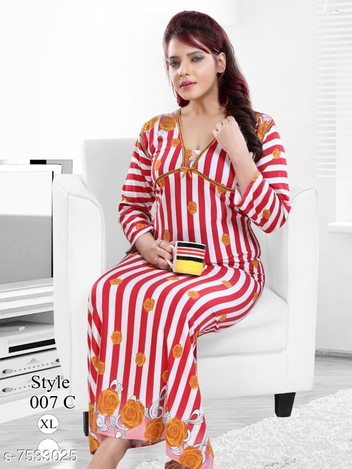 A4U Women Fashionable Premium Long Sleeve Night Dress 