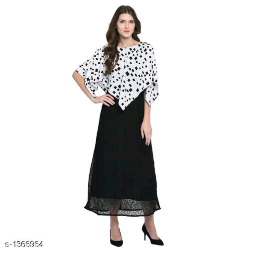 Lace Black Calf-Length Net Dresses