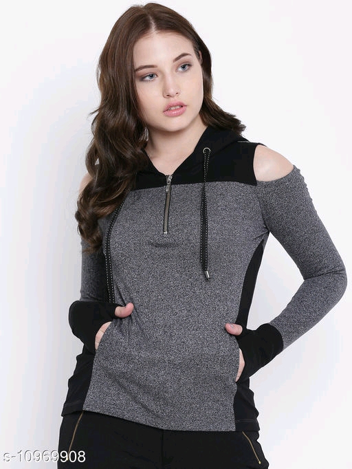 TEXCO Hooded Full Sleeves Women Tops Black