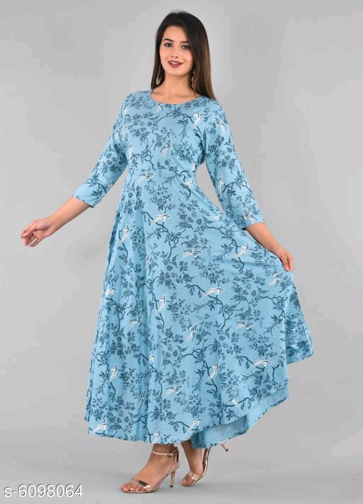 Women's Printed Rayon Long Anarkali Kurti 