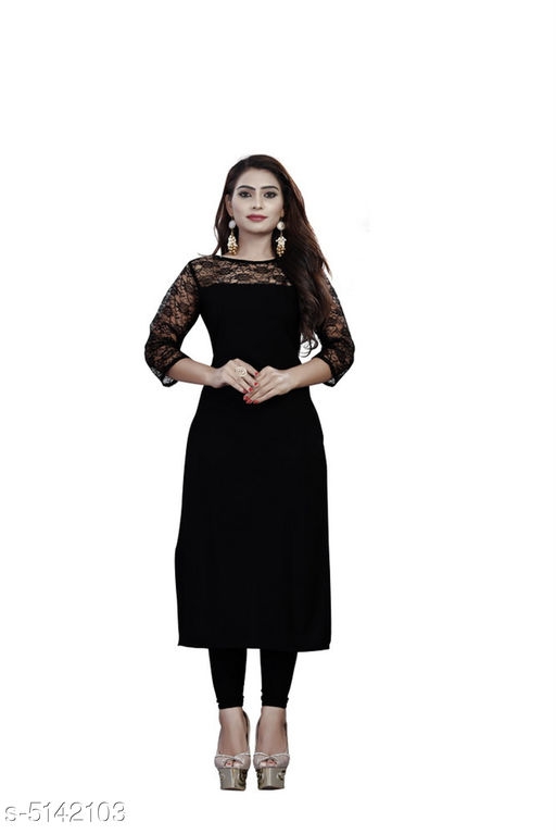 Women's Self-Design Black Crepe Kurti