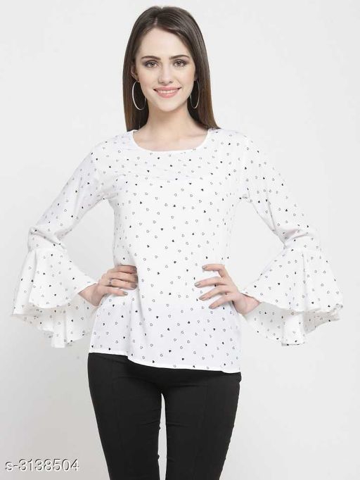 Women's Printed White Poly Crepe Top