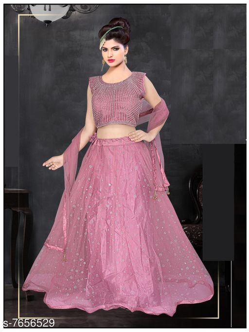 Women's Net Heavy Lehnga Choli Peach Colour Lehenga Choli