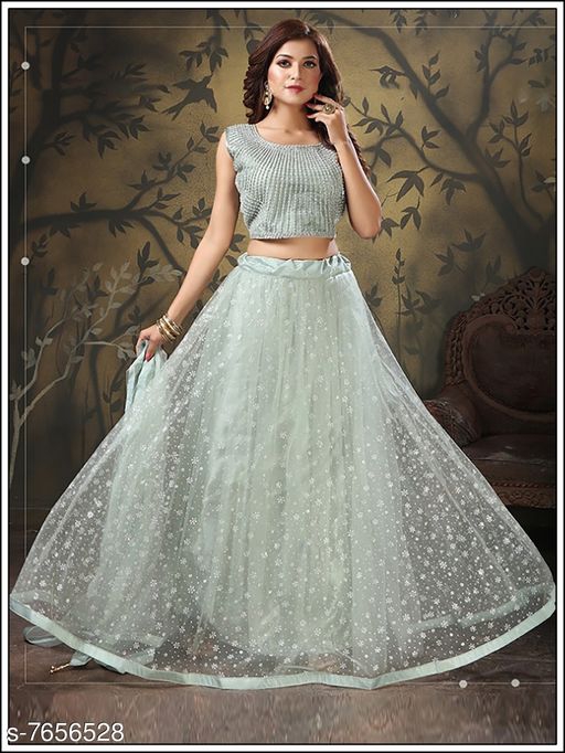 Women's Net Heavy Lehnga Choli Grey Colour Lehanga Choli