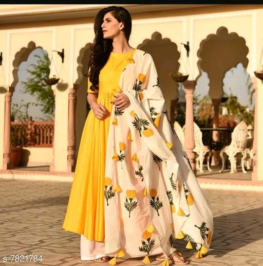 Women's Solid Long Anarkali Kurta with Palazzos Kurta 