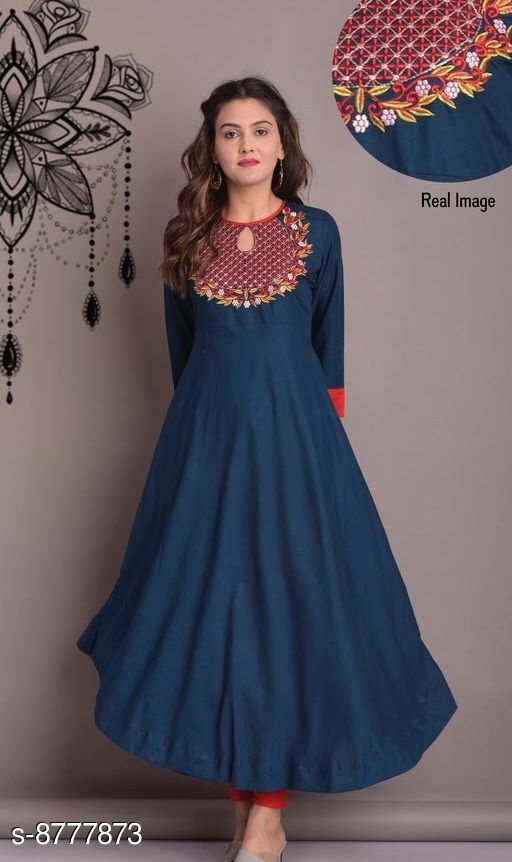 Kurtis & Kurtas Women's Solid Rayon Long Anarkali Kurti 