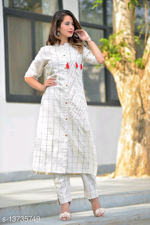   COTTON BLEND ELEGANT KURTI PANT SET WITH KATHA WORK Kurta 