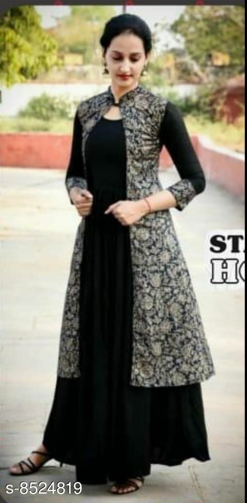 Women's Black Printed Rayon Kurti 
