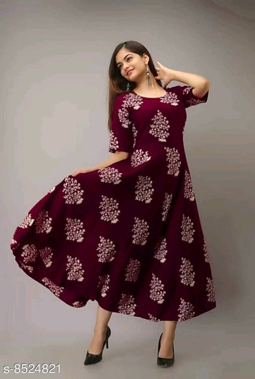 Women's Printed Rayon Anarkali Kurti 