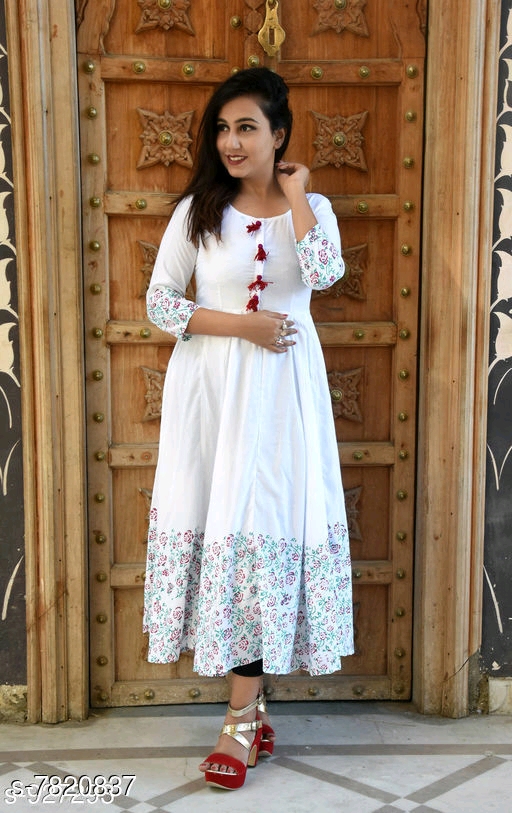  Women's Printed Rayon Anarkali Kurti