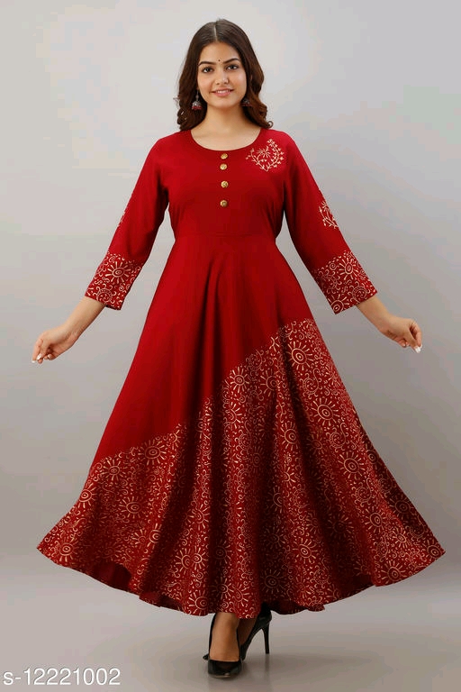 Women's Printed Rayon Long Anarkali Kurti