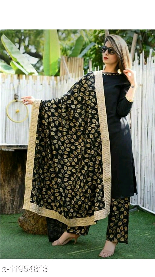 Women's Solid Black Rayon Kurta Set with Palazzo