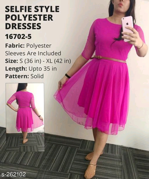 Women's Solid Black Polyester Dress 