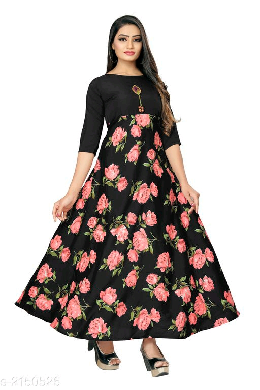 Printed Black Maxi Crepe Dress