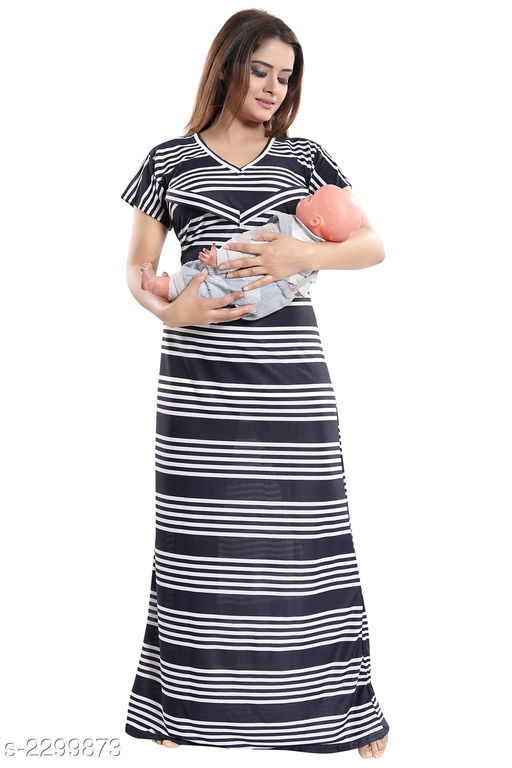  Alluring Serena Satin Printed Women's Maternity Gown & Feeding Nighty 