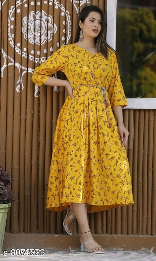 Women's Printed Yellow Rayon Maternity Kurtis and Feeding Kurtis