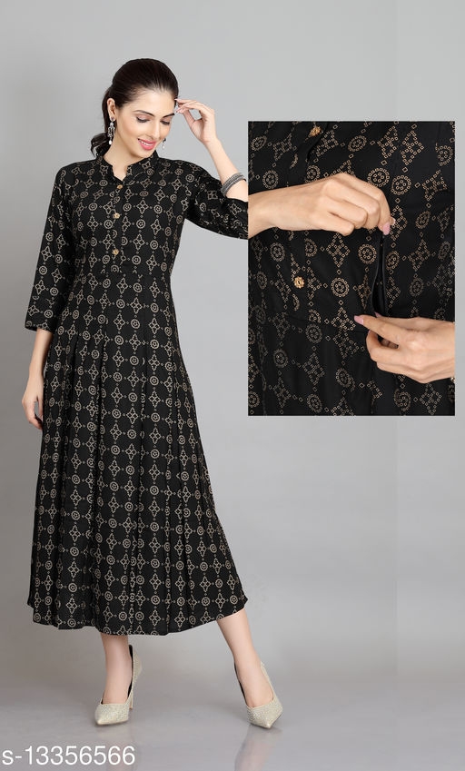 Women's Solid Cotton Blend Feeding Kurtis