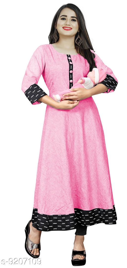 Women Cotton Maternity Fedding Flired Long Feeding Kurtis