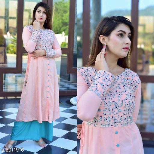 Women Rayon A-line Embroidered Long Kurti With Palazzos Kurta 