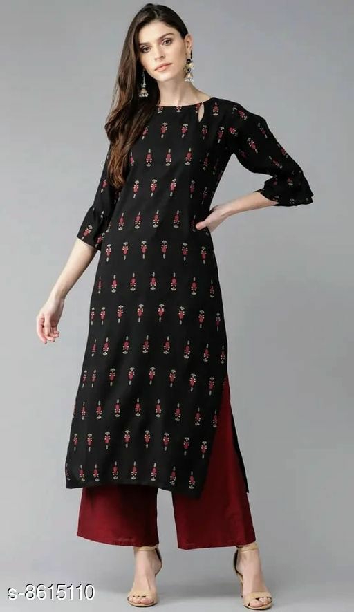 Women Rayon A-line Printed Long Kurti With Palazzos Kurta 