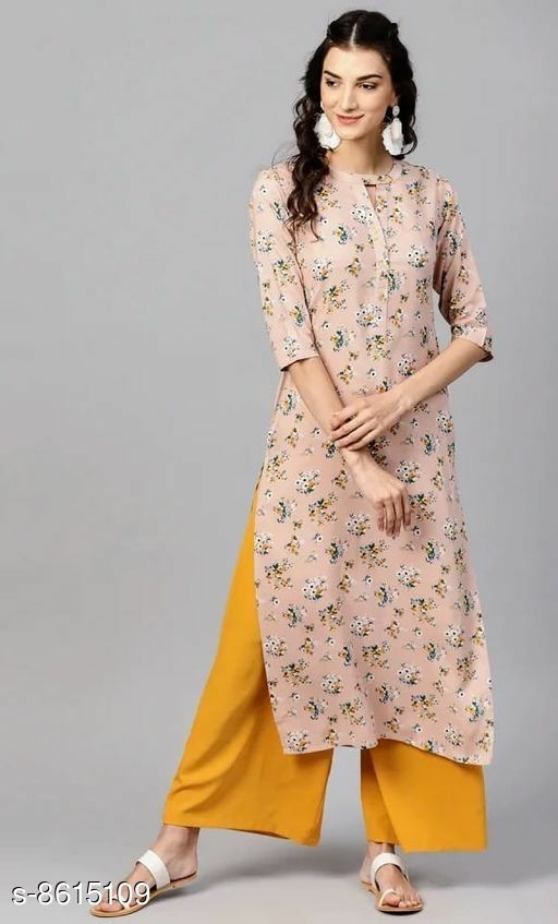 Checkout this hot & latest Kurta Sets Women Rayon A-line Printed Long Kurti With plazo