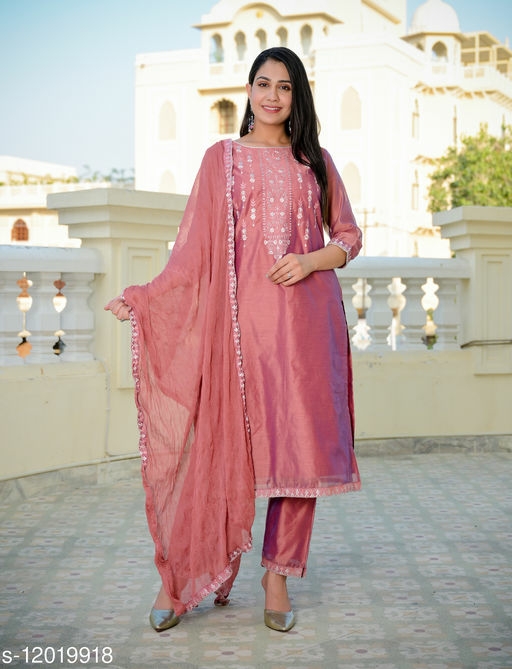 Cotton A-line Printed Long Kurti With Palazzos And Dupatta 