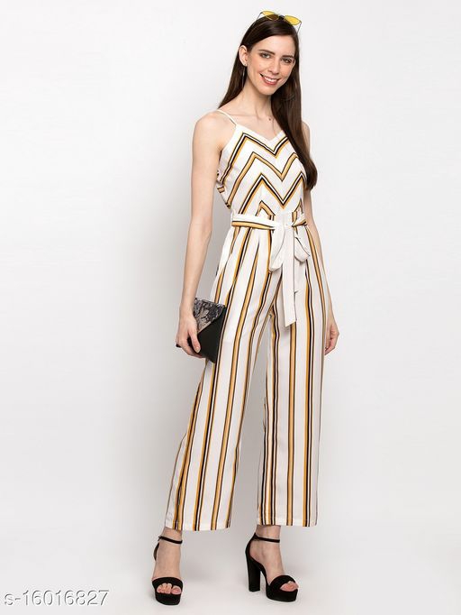 Stylish Crepe strip Print Jumpsuit